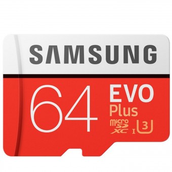 Card de memorie Samsung MicroSDXC EVO Plus, 64GB, Class 10, UHS-1 + Adaptor