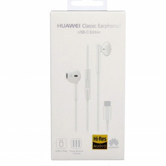 Casca cu fir stereo Huawei CM33, conector USB Type-C, microfon, suport Hi-Res,  White