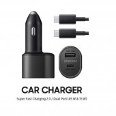 Incarcator auto rapid Samsung Super Fast Charger, USB Type-C (45W) + USB-A (15W), cablu inclus (5 A), Black