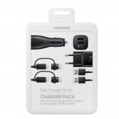 Kit Samsung Incarcator Retea + Dual Auto + 2 x Cablu Combo Micro-USB / USB Type-C, Negru